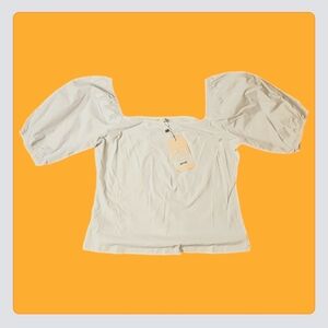 White Puff Sleeve Stretch Top SMF Studio Collection  X-Large NWT $39